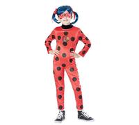 Rubies Disfraz Miraculous Ladybug Premium para niñas, Mono de terciopelo con lunares brillantes, insignia lenticular y máscara, Oficial de Zag, para Carnaval, Cumpleaños, Navidad y Halloween