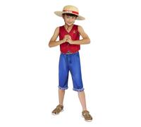Rubies DISFRAZ MONKEY D. LUFFY INFANTIL licencia oficial, One Piece, Top, pantalones, sombrero, para carnaval, fiestas, cosplay