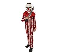 Rubies Disfraz Payaso Tarado para niño y niña, con Jumpsuit de rayas ensangrentado y máscara blanca de payaso, Ideal para halloween, carnaval y cumpleaños.