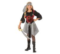 Rubies Disfraz Pirata Escarlata para niñas, Vestido con cinturón y pañuelo para la Cabeza, Talla 8-10 años, Oficial Rubies para Carnaval, Halloween, Cumpleaños y Fiestas