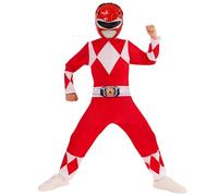 Rubies Disfraz Power Rangers Rojo para niños y niñas, Jumpsuit impreso y máscara, Licencia Oficial para Carnaval, fiestas, cosplay