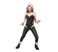 Rubies Disfraz Spider Gwen Classic para niñas, Jumpsuit con capucha adjunta, cubrebotas y antifaz, Oficial Marvel, Spider-Man, para Carnaval, Halloween, Navidad y cumpleaños,L (8-10 años)
