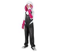 Rubies Disfraz Spider Gwen Spiderverse Clássic para niña, Jumpsuit impreso con capucha adjunta y máscara, Oficial Marvel para Halloween, Carnaval, Navidad y cumpleaños