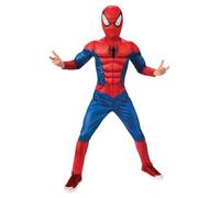 Rubies DISFRAZ SPIDERMAN BLACK LINE INFANTIL para niño, talla L, Jumpsuit deluxe con Músculos en el pecho, logo con efecto lenticular y Máscara, para Carnaval, Navidad, Fiestas y Cosplay