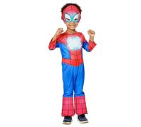 Rubies Disfraz Spidey Glow in dark Preschool para niños y niñas, Jumpsuit, cubre botas y media máscara, Oficial Marvel, Spidey & Friends para Carnaval, Navidad, Cumpleaños, Fiestas y Halloween.