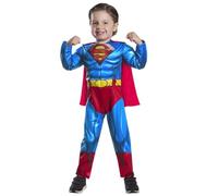 Rubies Disfraz Superman Black Line Preschool para bebés, Jumpsuit con pecho musculoso, detalle lenticular y capa, Oficial DC Comics para Carnaval, Cumpleaños, Fiestas, Navidad