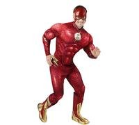 Rubies Disfraz The Flash Deluxe para adulto, Jumpsuit con pecho musculoso, cubrebotas y máscara, Oficial DC Comics, The Flash, para Carnaval, Halloween, Fiestas