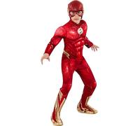 Rubies Disfraz The Flash Deluxe para niños, Jumpsuit con pecho musculoso, cubrebotas y máscara, Oficial DC Comics, The Flash para Carnaval, Halloween, Fiestas y Cumpleaños, M