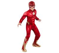 Rubies Disfraz The Flash Deluxe para niños, Jumpsuit con pecho musculoso, cubrebotas y máscara, Oficial DC Comics, The Flash para Carnaval, Halloween, Fiestas y Cumpleaños, M