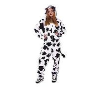 Rubies Disfraz Vaca para adulto, Unisex talla Única, Jumpsuit color blanco con manchas negras y capuchay cola adjunta, original de Rubies Carnaval