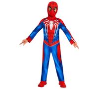 RUBIES | Disfraz Versión Infantil Spiderman Gamerverso para fiesta, mono rojo y azul ajustado, diseño heroico con máscara completa, ideal para carnaval y eventos temáticos