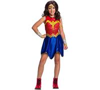Rubies Disfraz Wonder Woman Clásico para niñas, Vestido de tejido rojo y azul, cinturón, mangas, tiara y brazalete, Licencia Oficial Warner Bros DC Comics para Carnaval, Halloween, fiestas y cosplay