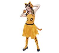 Rubies Gatita Naranja para niñas, Top con falda tutú, medias, guantes y diadema, Oficial Carnaval, Navidad, Cumpleaños, Fiestas y Halloween