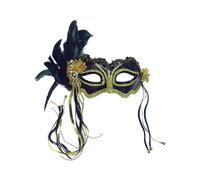 Rubies Gold Black Metallico Mascarilla Con Plumas Para Carnaval
