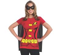 Rubies Juego de camiseta oficial de DC Comic Robin, kit de disfraz instantáneo para adultos, camiseta, capa y máscara, talla XL para Halloween
