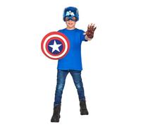 Rubies - Kit de disfraz Capitán América guantes escudo y máscara infantil