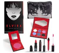 Rubies Kit de maquillaje con licencia oficial de Elvira - Juego completo de maquillaje paleta de sombra de ojos, lápiz labial, brillo de labios, delineador de ojos negro, rubor, bolsa de maquillaje