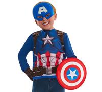 Rubies Kit disfraz Capitán América para niños y niñas, Camiseta impresa, máscara y escudo, Licencia Oficial Marvel, Talla 4 a 6 años para Carnaval, fiestas, cumpleaños, regalos