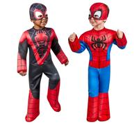 Rubies Marvel Spidey Spider-Man & Spinn - Paquete de disfraces de 2 a 4 | Paquete oficial de Spider-Man y Spinn con monos acolchados y tocados de tela para disfraz de niño pequeño.