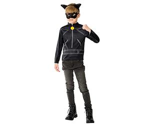 RUBIES - MIRACULOUS Oficial Gato Negro - Kit disfraz para niños con una manga larga + máscara negra + diadema orejas de gato. Para convertirse en un gato negro
