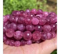 Rubíes naturales, calcedonia, jade, cuentas de piedra facetadas, redondas, espaciadores sueltos para hacer joyas, pulseras hechas a mano, 4/6/8/10/12 mm, jade de turmalina rosa, 12 mm, 29 a 30