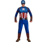 Rubies Oficial Capitán América Classic Adulto, talla S | Incluye un mono estampado y máscara a juego, perfecto para fiestas de disfraces o eventos temáticos de superhéroes
