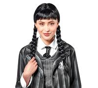Rubies Peluca Wednesday para mujer, Peluca con trenzas y flequillo, Oficial Wednesday, Miercoles Addams para Halloween, Carnaval, Cosplay