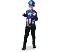 Rubies Set Accesorios Capitan América para niños y niñas, Camiseta impresa y máscara, Oficial Marvel para Halloween, Carnaval, Navidad y cumpleaños