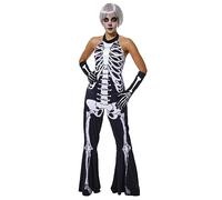 Rubies Skelita 70s Disfraz Esqueleto para mujer, Jumpsuit con pantalones de campana y guantes, Oficial Halloween, Carnaval, Fiestas y Cosplay, Talla única