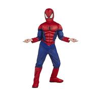 RUBIES SPIDER-MAN - Marvel oficial - Disfraz infantil de lujo Spider-Man. Tamaño 7-8 años. Traje con combinación de músculos acolchados + capucha de velcro + cubrebotas integradas