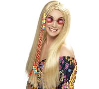 Rubio Largo Hippy Peluca 1960s 70s Disfraz Hippie Accesorio Hombre Mujer +
