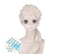 Rubio largo trenzado Elsa Cosplay pelucas Halloween para mujer Carnaval Purim Masquerade Vestido de fiesta Pelo sintético Wig And Headress