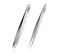 Rubis clásico - Pinzas de Depilar Profesionales - Pinza de Acero Inoxidable - Depilacion de Gran Precision para Cejas y Pelo Facial (oblicua/slant, gris topo)