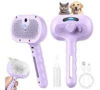 RUBLELITIE Cepillo de vapor para mascotas para perros y gatos, cepillo de aseo profesional 3 en 1 con tecnología de vapor para una eliminación eficaz del vello, peine de pulverización autolimpiante