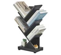 ruboka Estantería de árbol de 4 estantes, 24.1 pulgadas retro para CDs/revistas/libros, estantería pequeña para dormitorio, sala de estar, oficina, balcón, estantes de almacenamiento marrones (negro)