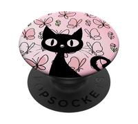 Rubor Rosa Mariposa Doodle Dibujar Romántico Gato Negro PopSockets PopGrip Adhesivo