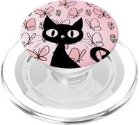 Rubor Rosa Mariposa Doodle Dibujar Romántico Gato Negro PopSockets PopGrip para MagSafe