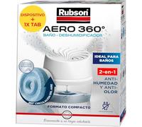Rubson AERO 360º Baño, deshumidificador portátil sin cable para baño, absorbe humedad para la circulación del aire, disipador de condensación antihumedad, dispositivo y tableta (450 g)