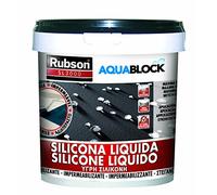 Rubson Aquablock SL3000 Silicona Líquida negra, impermeabilizante líquido para prevenir y reparar goteras y humedades, silicona elástica con tecnología Silicotec, 1 x 5 kg