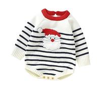 Rubu22a Body de bebé para niños pequeños, niños, niñas, Navidad, mameluco de punto, suéter de Papá Noel, manga larga, a rayas, ropa de invierno, pijamas para bebé, Blanco, 12-18 Meses