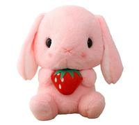 Rubu22a Peluche - Conejo de Pascua sentado de peluche con zanahoria, suave, adorable, realista, de orejas largas (rosa, 43 cm)
