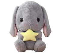Rubu22a Peluche - Conejo de Pascua sentado de peluche con zanahoria, suave, adorable, realista, de orejas largas, rosa de pie (gris, 43 cm)