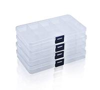 RUBY - 4 Cajas Organizadoras de Plástico con Tapa, Cajas de Almacenamiento con 15 Compartimentos Ajustables y Desmontable para Abalorios, Cuentas, Tornillos, Joyerías, etc...(4 Unids)