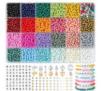 RUBY 4mm Abalorios para Hacer Pulseras, 24 Colores Cuentas para Pulseras con 300 Letras Kit de Pulseras, Abalorios Pulseras Regalo para Niños y Adultos en Navidad, Fiestas, Recompensass, etc.
