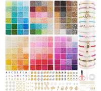 RUBY 72000 unidades de 144 cuentas de colores para pulseras de 3 mm, juego de 6 juegos de collares para hacer joyas, juego de 300 letras para regalo DIY, Navidad, vacaciones