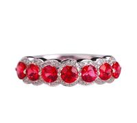 Ruby - Anillo de compromiso para mujer, de oro blanco de 18 quilates, fabricado en laboratorio, forma redonda con rubí y diamante de 1,5 ct, número sólido, no chapado, moda para señor, boda, joyas, 13