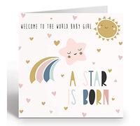 Ruby Ashley - Tarjeta para bebé recién nacido, diseño con texto en inglés "It's a Girl A Star Is Born New Baby Card