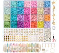 RUBY Cuentas para pulseras, 28 cuentas de colores para enhebrar, 3 mm, macarón, perlas de cristal mate para enhebrar, mini juego de cuentas para manualidades, kit de creación de pulseras, vacaciones