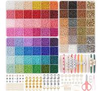 RUBY Cuentas para pulseras 38000 unidades, 3 mm, 66 colores, juego de joyas, perlas para pulseras pastel con 300 cuentas de letras, perlas para enhebrar para manualidades, pulseras, collares