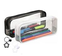 RubyTint 2 estuches transparentes - Organizador de papelería de PVC transparente de gran capacidad para escuela, examen, oficina o suministros de viaje, juego blanco y negro con bonito dije de